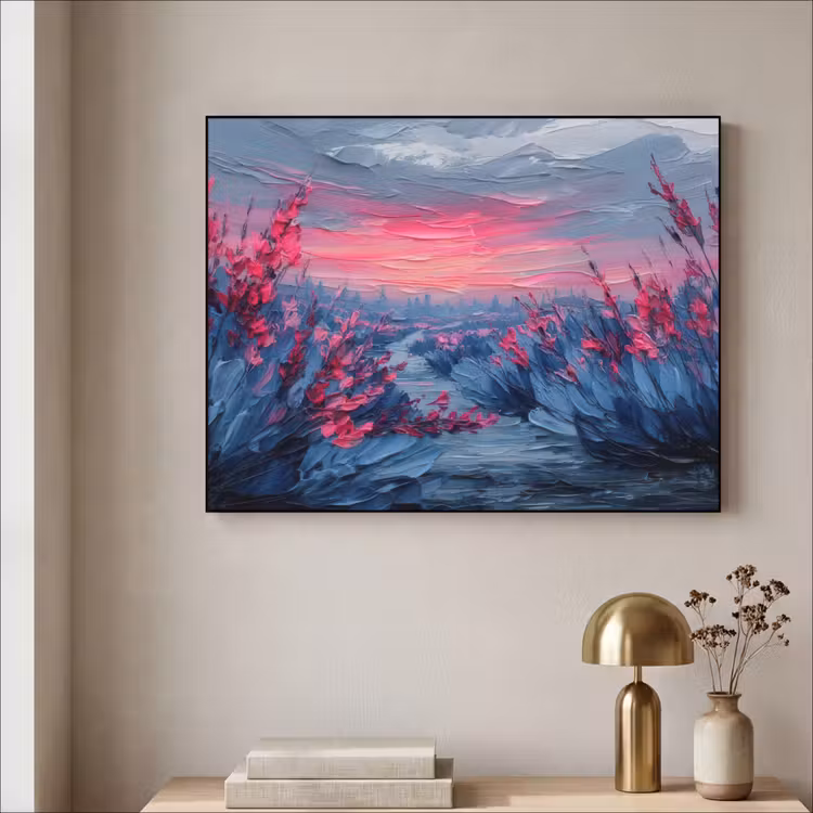 Art Frame - Schilderij - Zonsondergang - Bloemen - Rivier — 5
