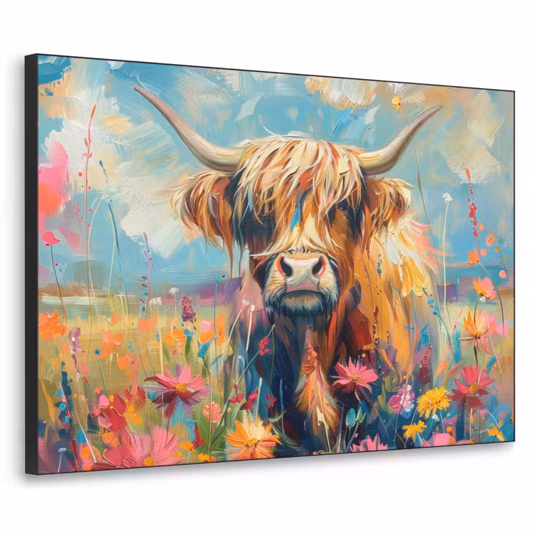 Art Frame - Schotse hooglander - Natuur - Kleurrijk - Bloemen — 1