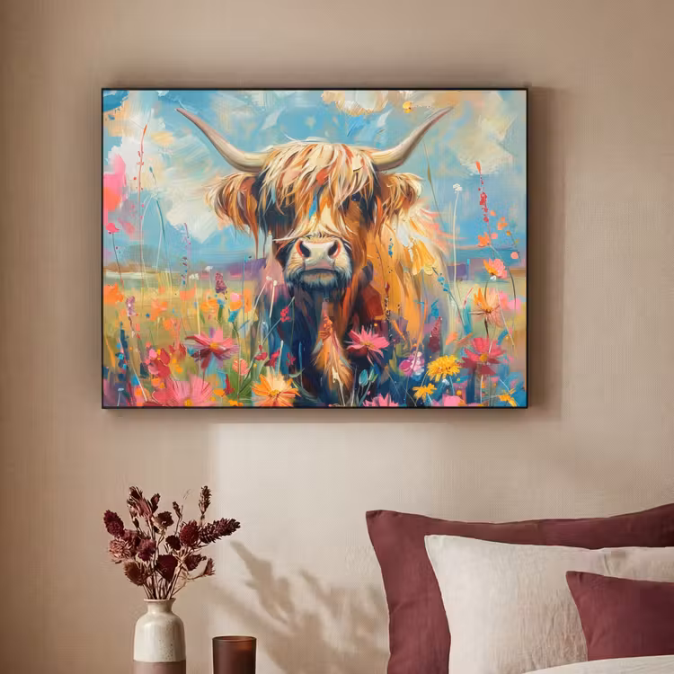 Art Frame - Schotse hooglander - Natuur - Kleurrijk - Bloemen — 3