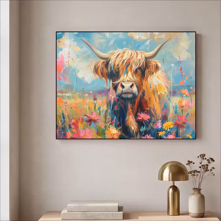 Art Frame - Schotse hooglander - Natuur - Kleurrijk - Bloemen — 5