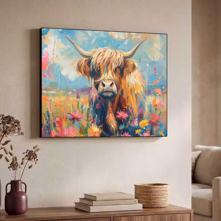 Art Frame - Schotse hooglander - Natuur - Kleurrijk - Bloemen — 7