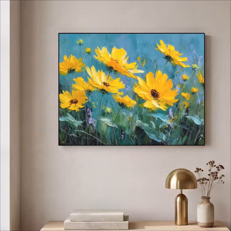 Art Frame - Penseelstreken - Bloemen - Felgeel - Abstract — 5