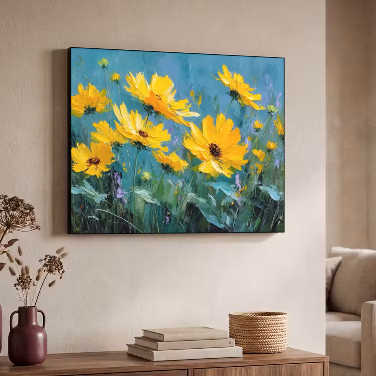 Art Frame - Penseelstreken - Bloemen - Felgeel - Abstract — 7