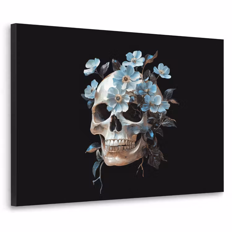 Art Frame - Schedel - Blauw - Bloemen - Bladeren — 1