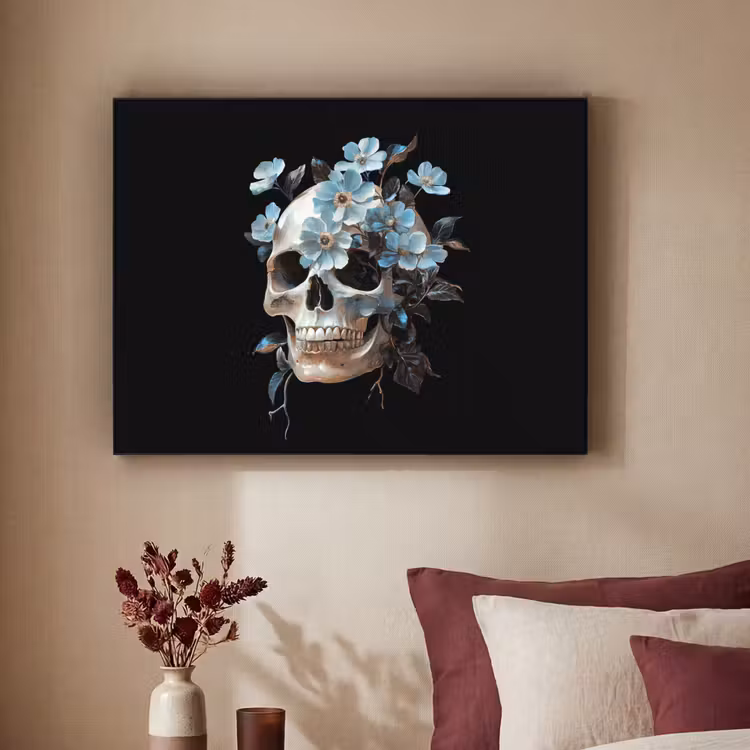 Art Frame - Schedel - Blauw - Bloemen - Bladeren — 3