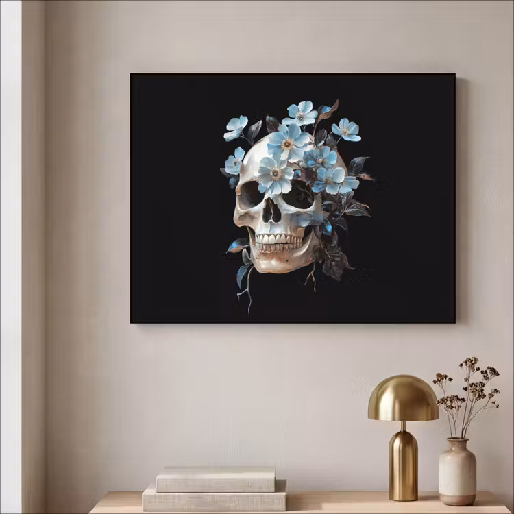 Art Frame - Schedel - Blauw - Bloemen - Bladeren — 5