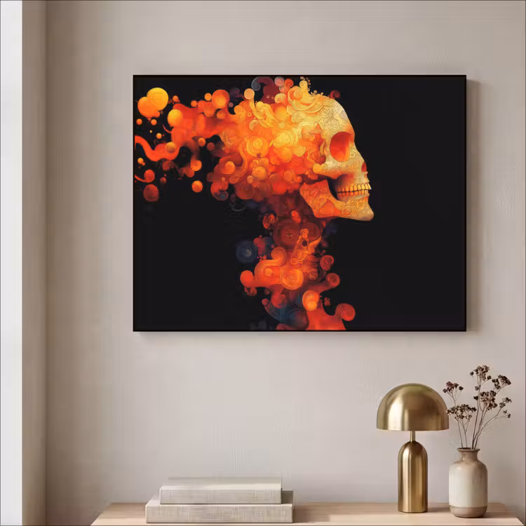 Art Frame - Schedel - Oranje - Zijaanzicht - Vlammen — 5
