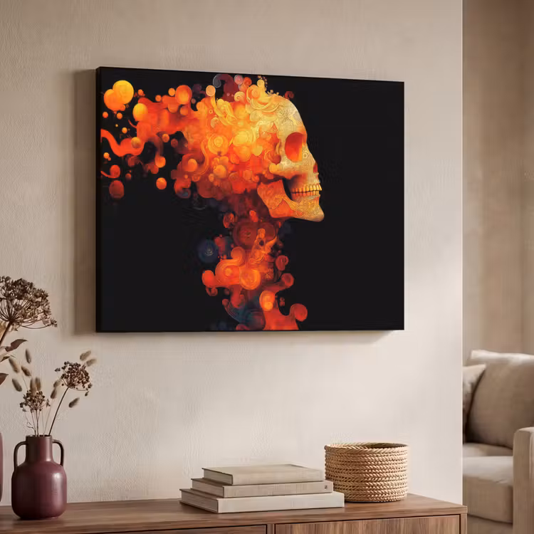 Art Frame - Schedel - Oranje - Zijaanzicht - Vlammen — 7