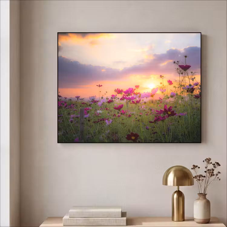 Art Frame - Bloemen - Roze - Zonsondergang - Natuur - Weide - Horizon — 5