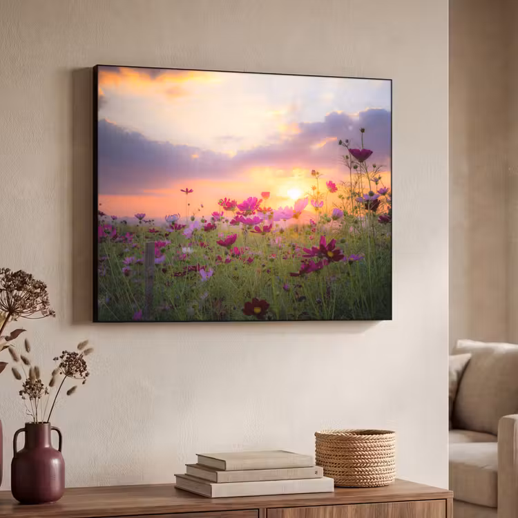 Art Frame - Bloemen - Roze - Zonsondergang - Natuur - Weide - Horizon — 7