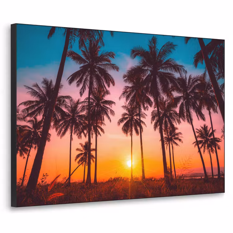 Art Frame - Palmboom - Zonsondergang - Horizon - Strand - Oranje - Roze — 1