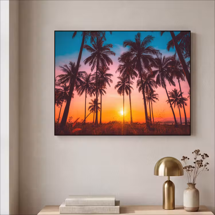 Art Frame - Palmboom - Zonsondergang - Horizon - Strand - Oranje - Roze — 5