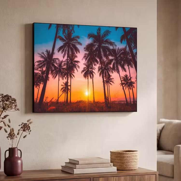 Art Frame - Palmboom - Zonsondergang - Horizon - Strand - Oranje - Roze — 7