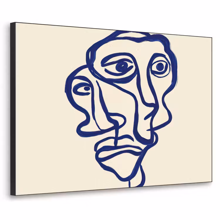 Art Frame - Lijntekening - Overlappende gezichten - Donkerblauw — 1