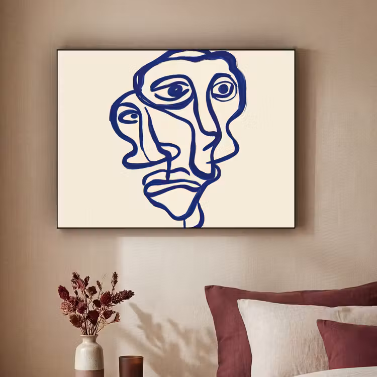 Art Frame - Lijntekening - Overlappende gezichten - Donkerblauw — 3