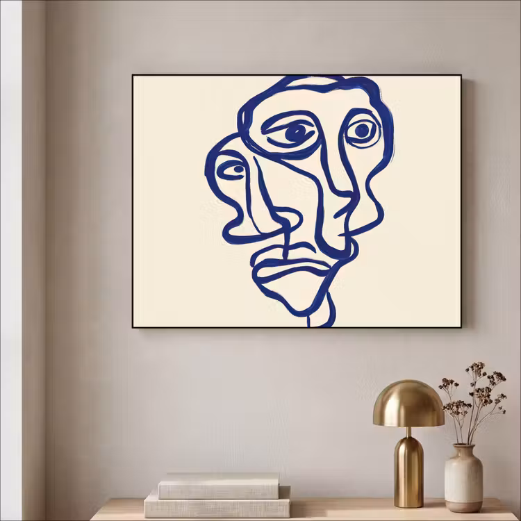 Art Frame - Lijntekening - Overlappende gezichten - Donkerblauw — 5