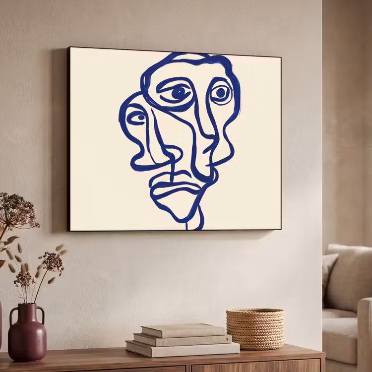 Art Frame - Lijntekening - Overlappende gezichten - Donkerblauw — 7