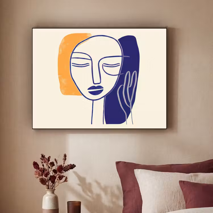 Art Frame - Minimalistisch - Gezicht - Hand - Oranje - Blauw — 3