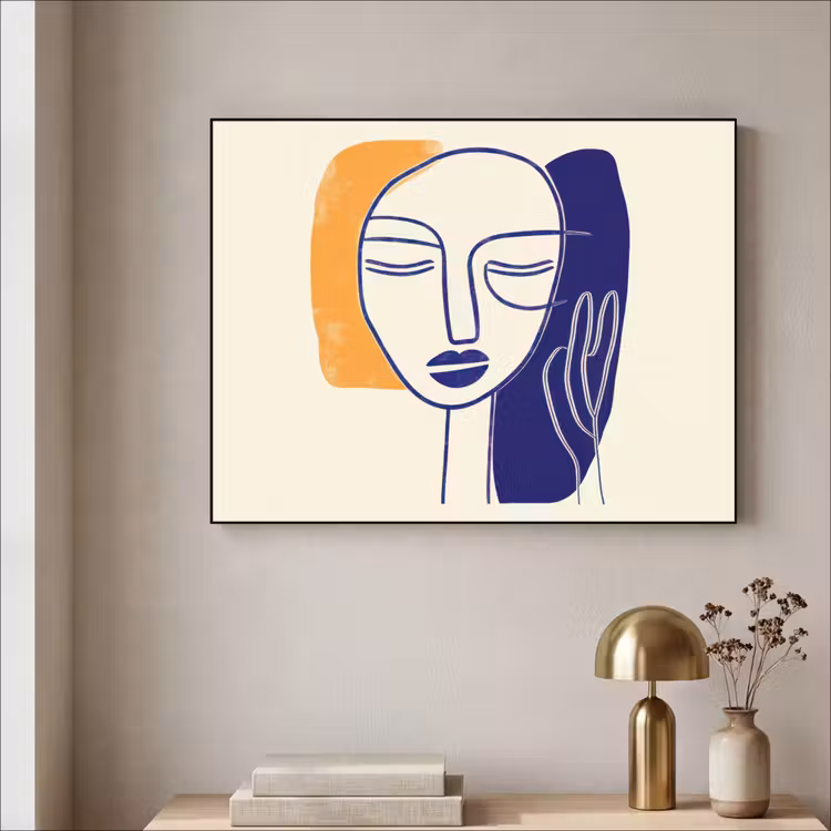 Art Frame - Minimalistisch - Gezicht - Hand - Oranje - Blauw — 5