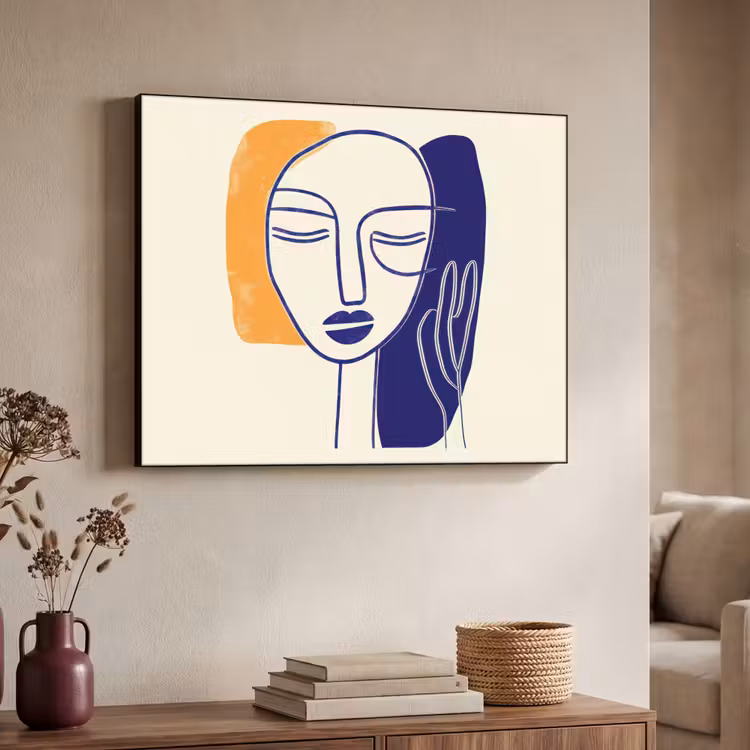 Art Frame - Minimalistisch - Gezicht - Hand - Oranje - Blauw — 7