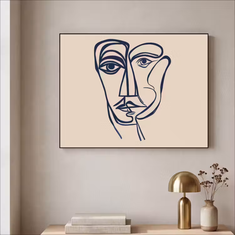 Art Frame - Minimalistisch - Lijnillustratie - Beige - Donkerblauw — 5