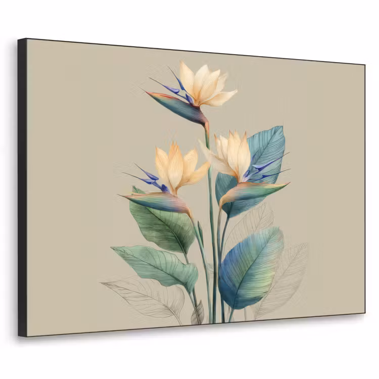 Art Frame - Paradijsvogelbloemen - Blauwgroene bladeren - Beige — 1