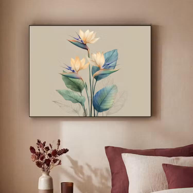 Art Frame - Paradijsvogelbloemen - Blauwgroene bladeren - Beige — 3
