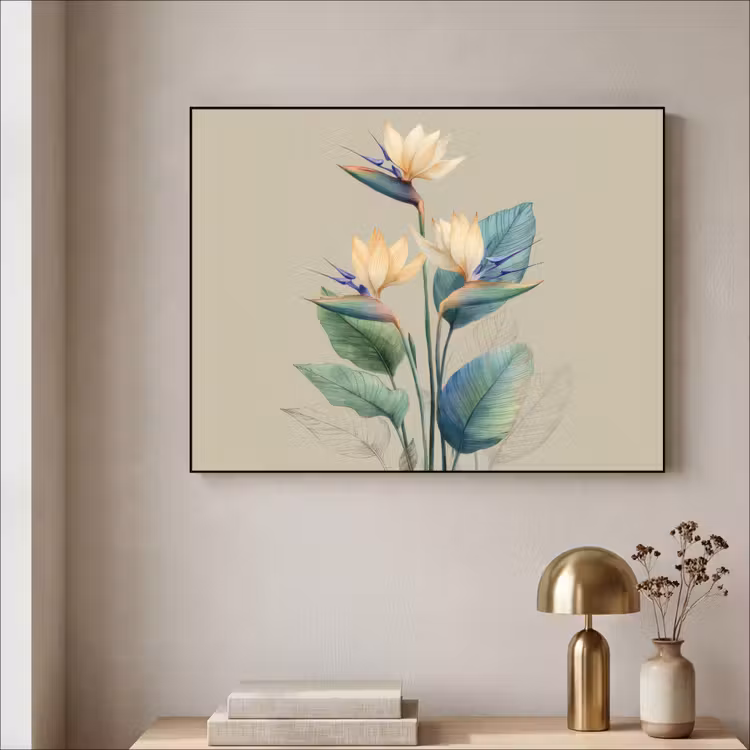 Art Frame - Paradijsvogelbloemen - Blauwgroene bladeren - Beige — 5