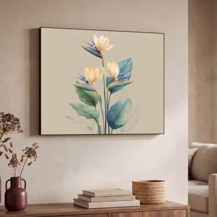 Art Frame - Paradijsvogelbloemen - Blauwgroene bladeren - Beige — 7