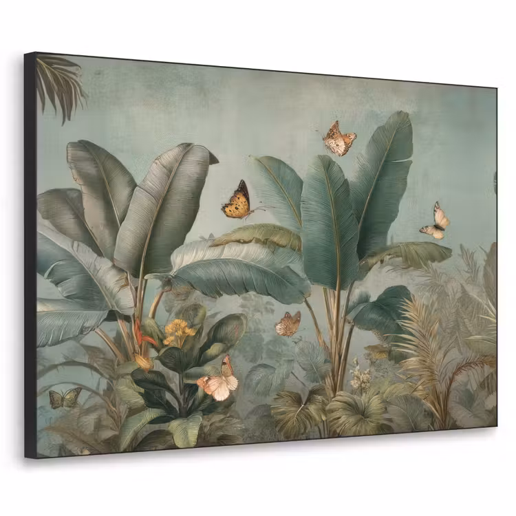 Art Frame - Tropisch bladerdek - Vlinders - groen - Bruin — 1