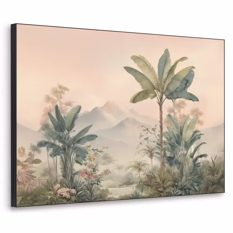 Art Frame - Tropisch landschap - palmbomen - Bloemen - Roze lucht — 1