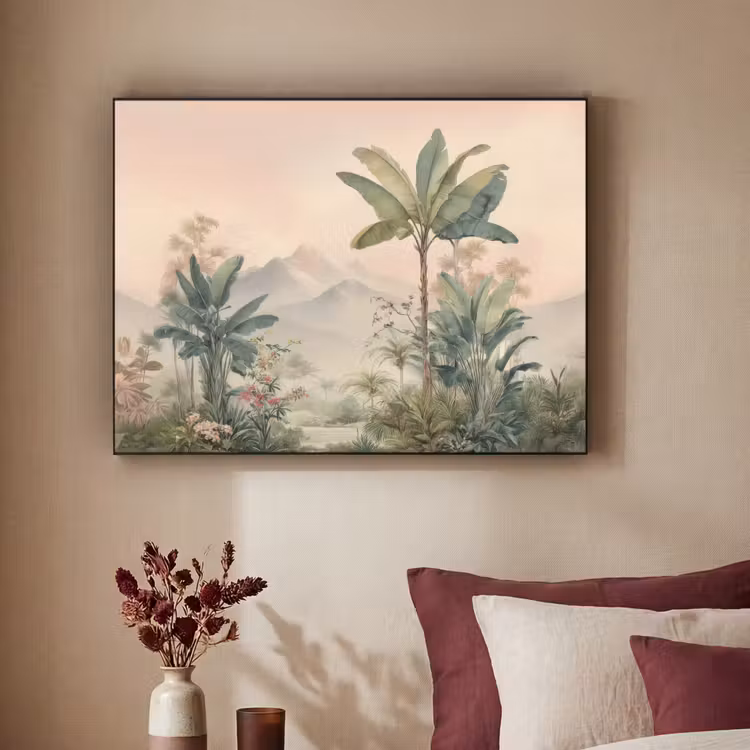 Art Frame - Tropisch landschap - palmbomen - Bloemen - Roze lucht — 3