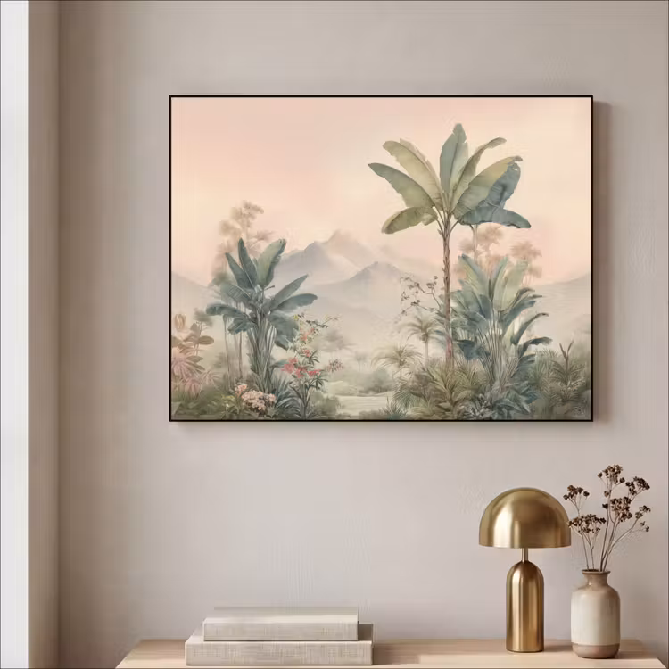 Art Frame - Tropisch landschap - palmbomen - Bloemen - Roze lucht — 5