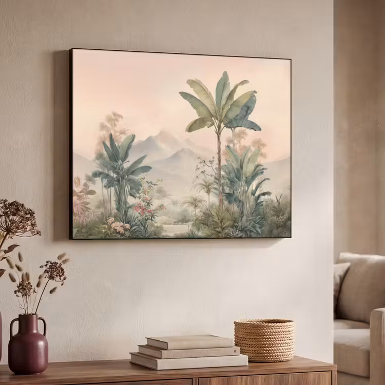 Art Frame - Tropisch landschap - palmbomen - Bloemen - Roze lucht — 7