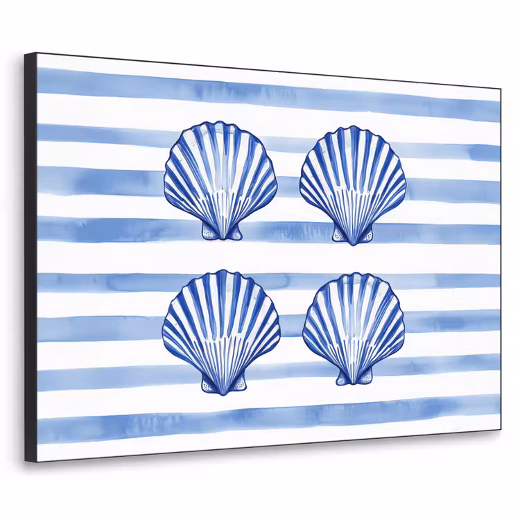 Art Frame - Vier schelpen - Blauw - Wit - Strepen — 1