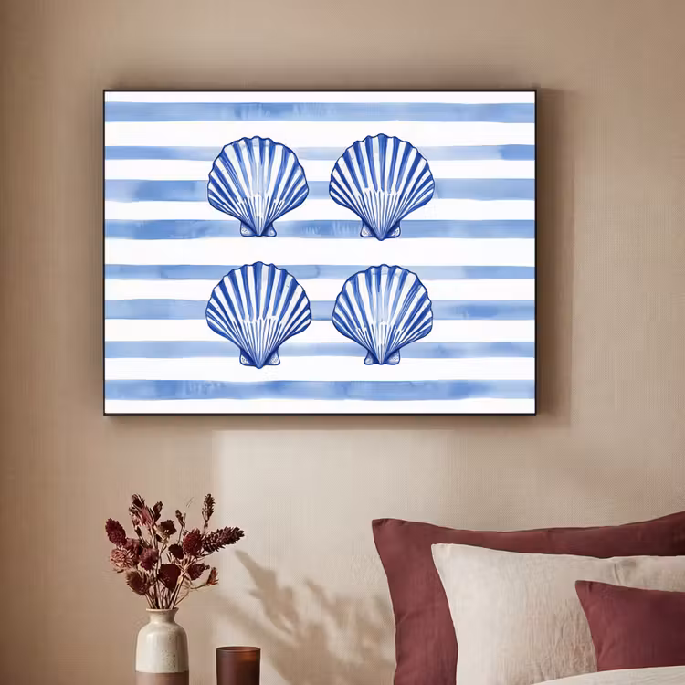 Art Frame - Vier schelpen - Blauw - Wit - Strepen — 3