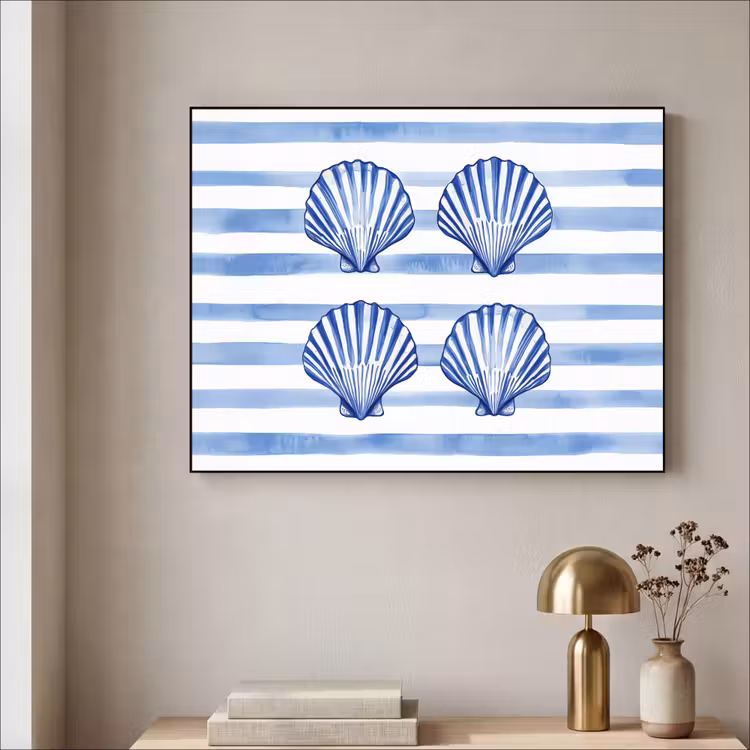Art Frame - Vier schelpen - Blauw - Wit - Strepen — 5