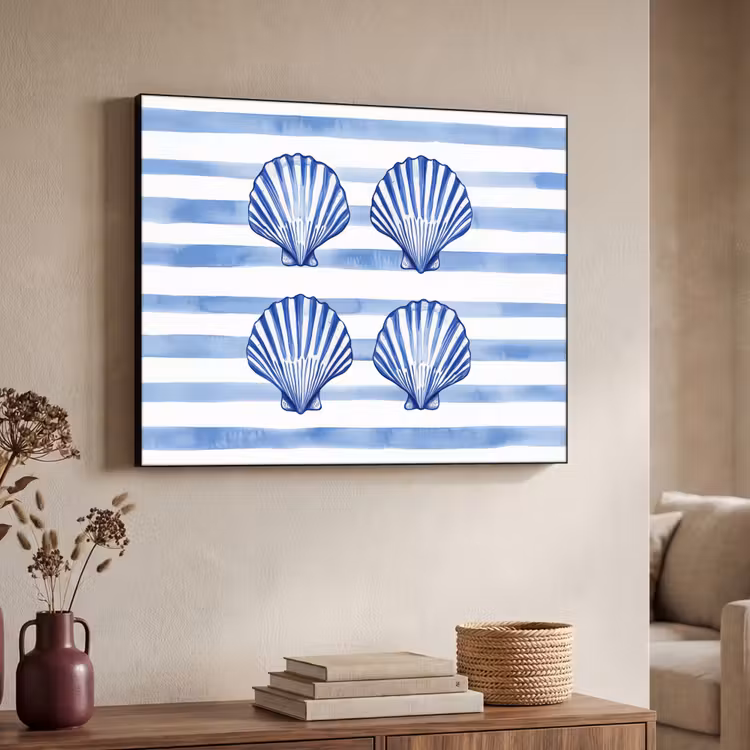Art Frame - Vier schelpen - Blauw - Wit - Strepen — 7