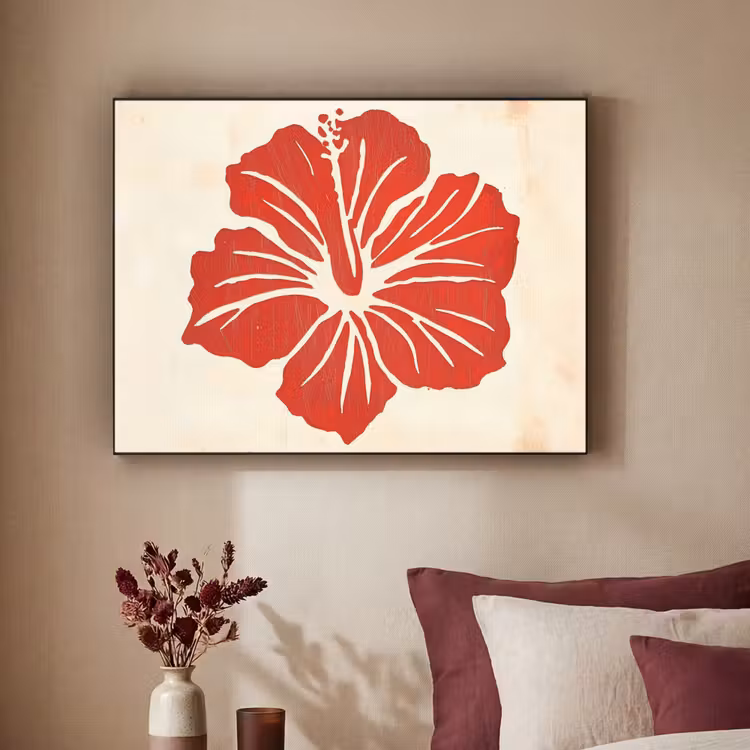 Art Frame - Rode hibiscusbloem - Textuur achtergrond - Beige — 3