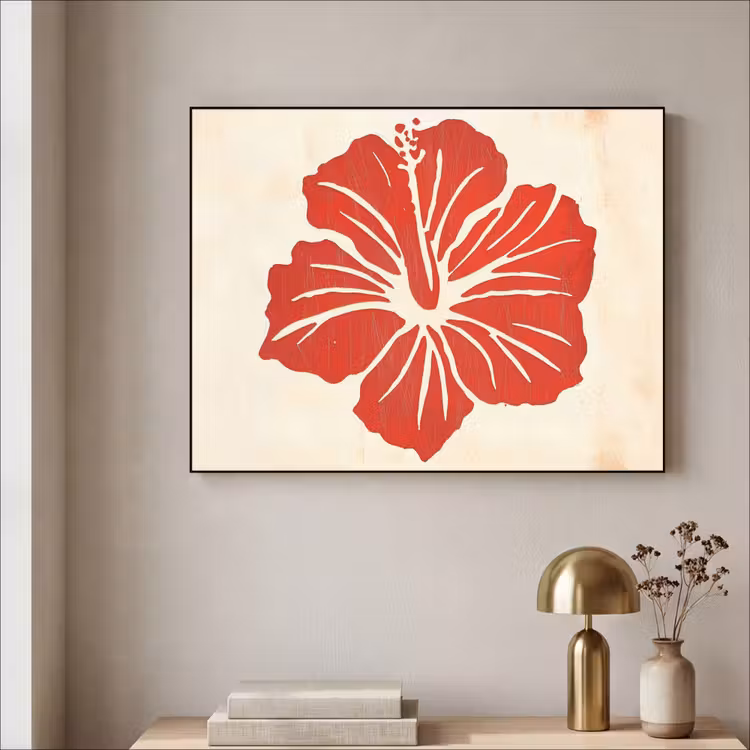 Art Frame - Rode hibiscusbloem - Textuur achtergrond - Beige — 5