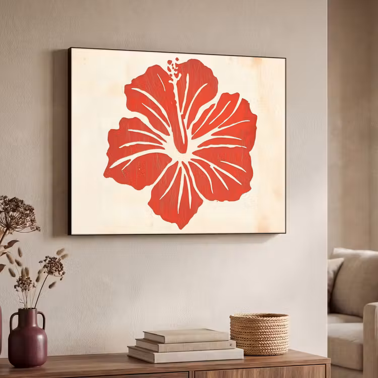 Art Frame - Rode hibiscusbloem - Textuur achtergrond - Beige — 7