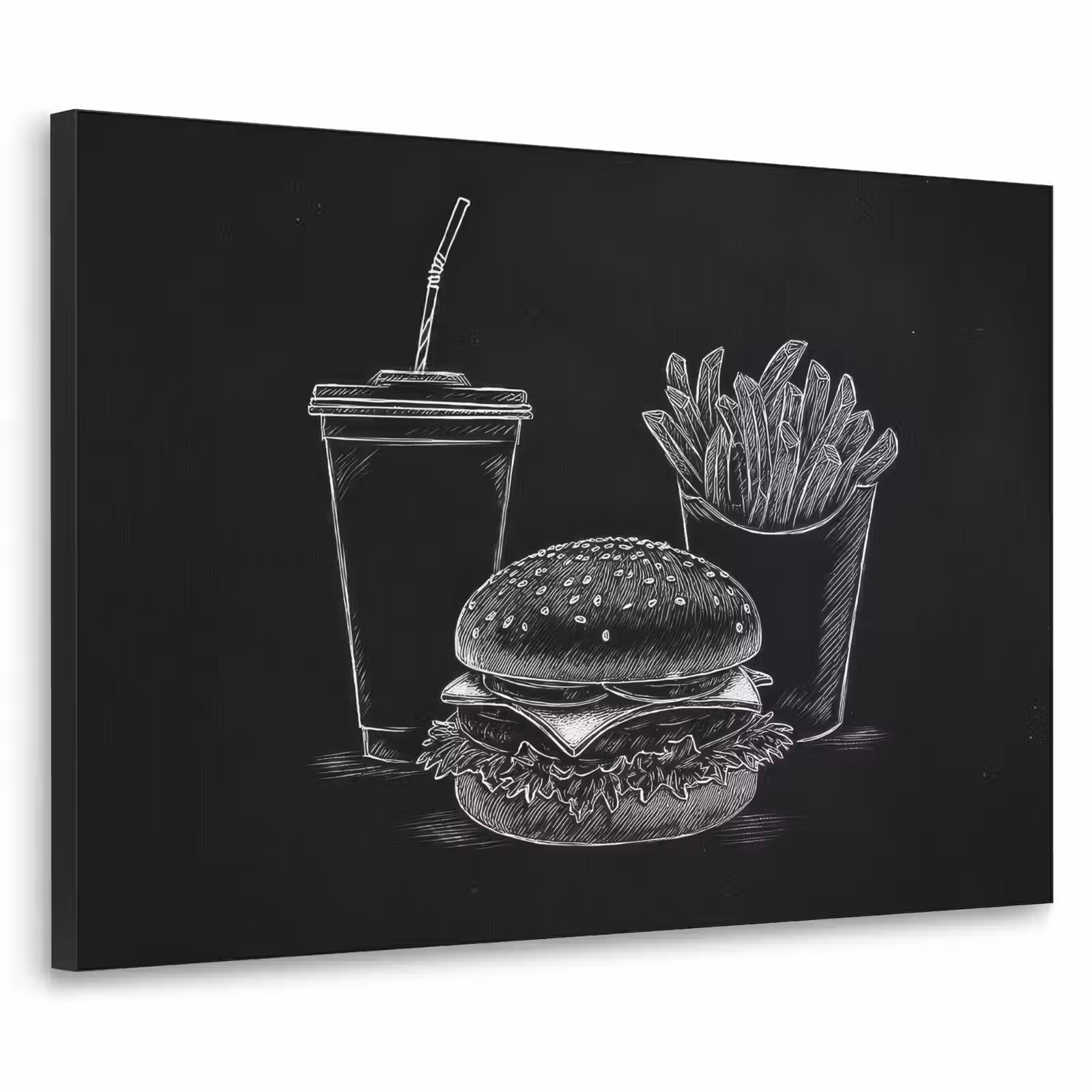 Art Frame - Hamburger - Friet - Frisdrank - Krijttekening — 1