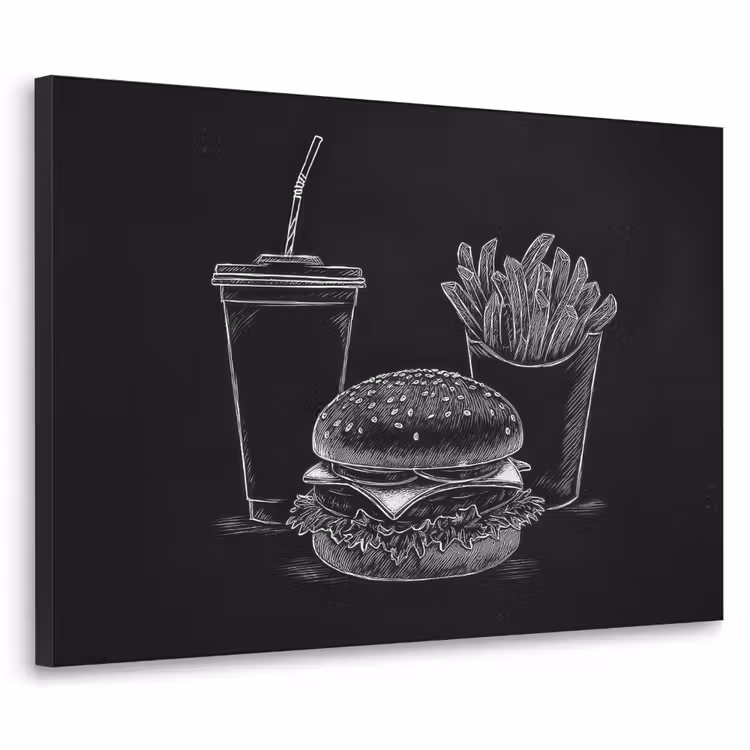 Art Frame - Hamburger - Friet - Frisdrank - Krijttekening — 1
