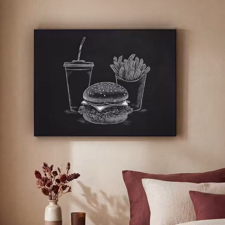 Art Frame - Hamburger - Friet - Frisdrank - Krijttekening — 3