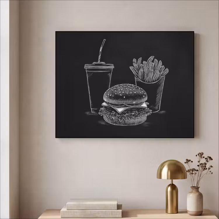 Art Frame - Hamburger - Friet - Frisdrank - Krijttekening — 5