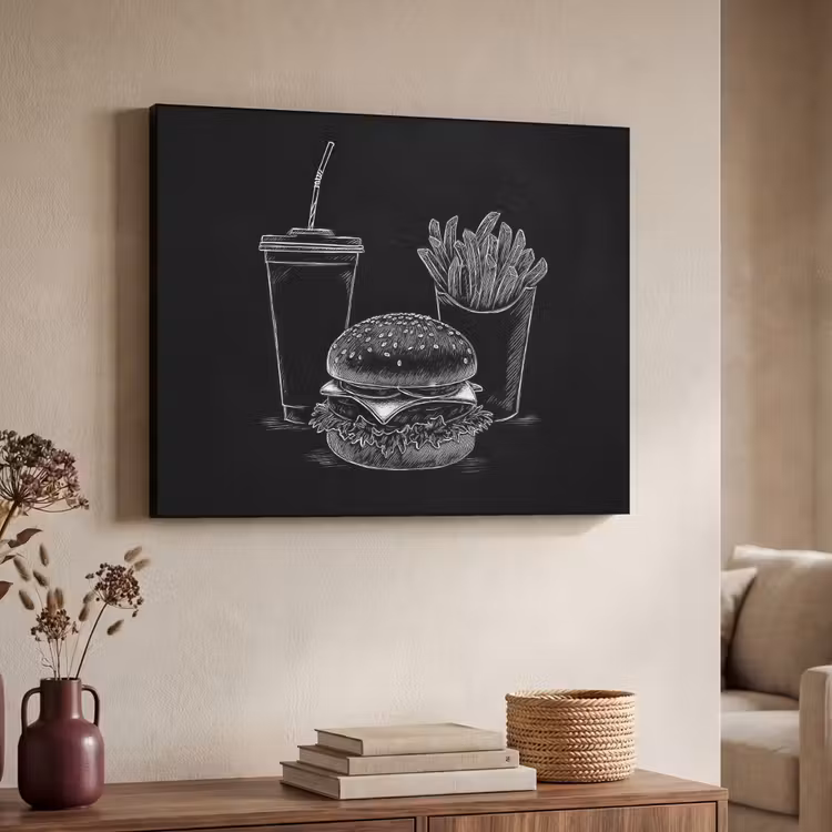 Art Frame - Hamburger - Friet - Frisdrank - Krijttekening — 7