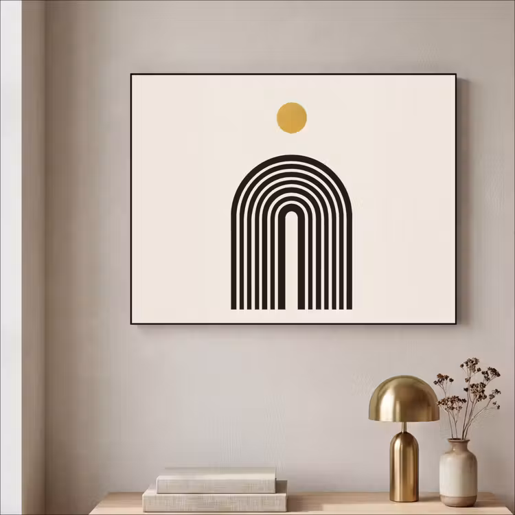 Art Frame - Minimalistisch - Zwarte boog - Gouden cirkel — 5