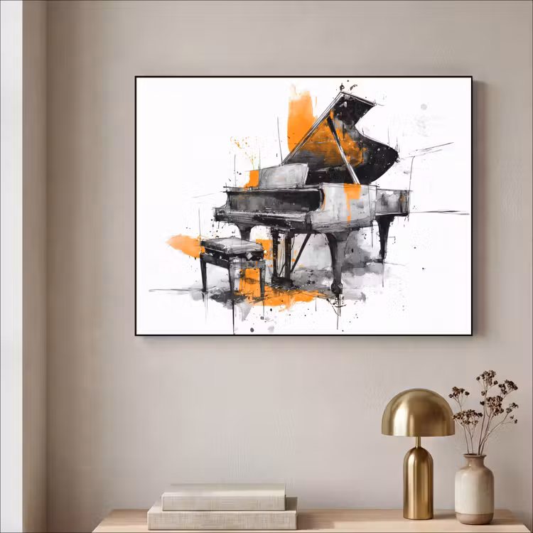 Art Frame - Piano - Oranje - Zwart - schets lijnen — 5