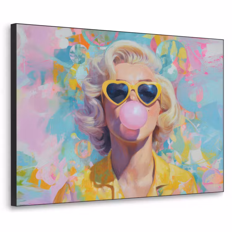 Art Frame - Vrouw - Blond - Roze kauwgom - Kleurrijk - Pastel — 1