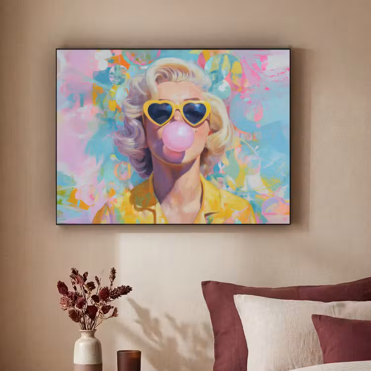 Art Frame - Vrouw - Blond - Roze kauwgom - Kleurrijk - Pastel — 3